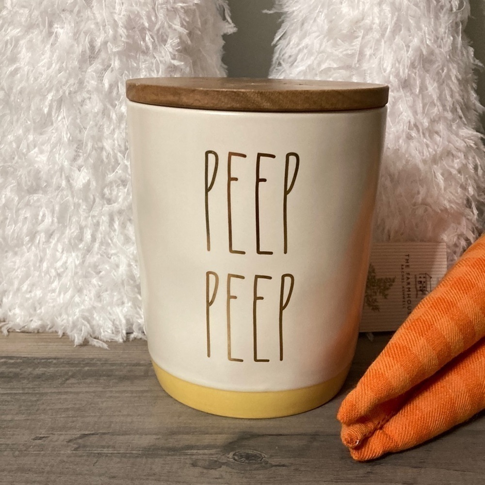 Rae Dunn PEEP PEEP CERAMIC CELLAR WITH GOLD LETTERING